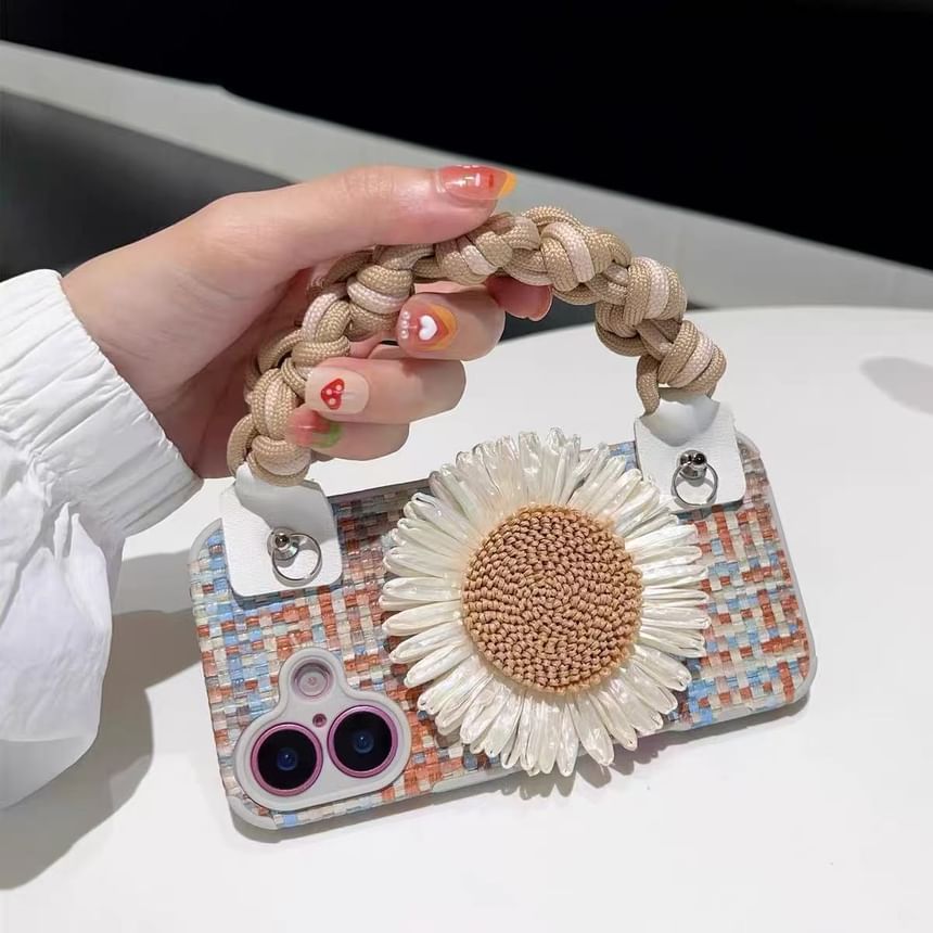 Set Case Lanyard Sunflower Adhesive Phone / Woven Strap Decoration