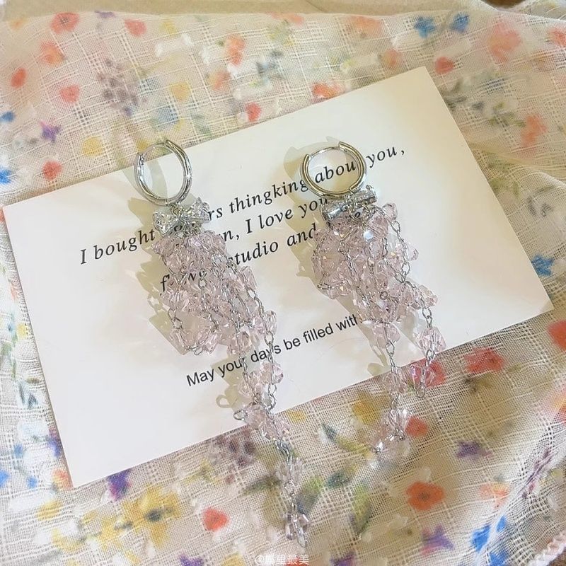 Earring Huggie Fringed Rhinestone Bow Drop