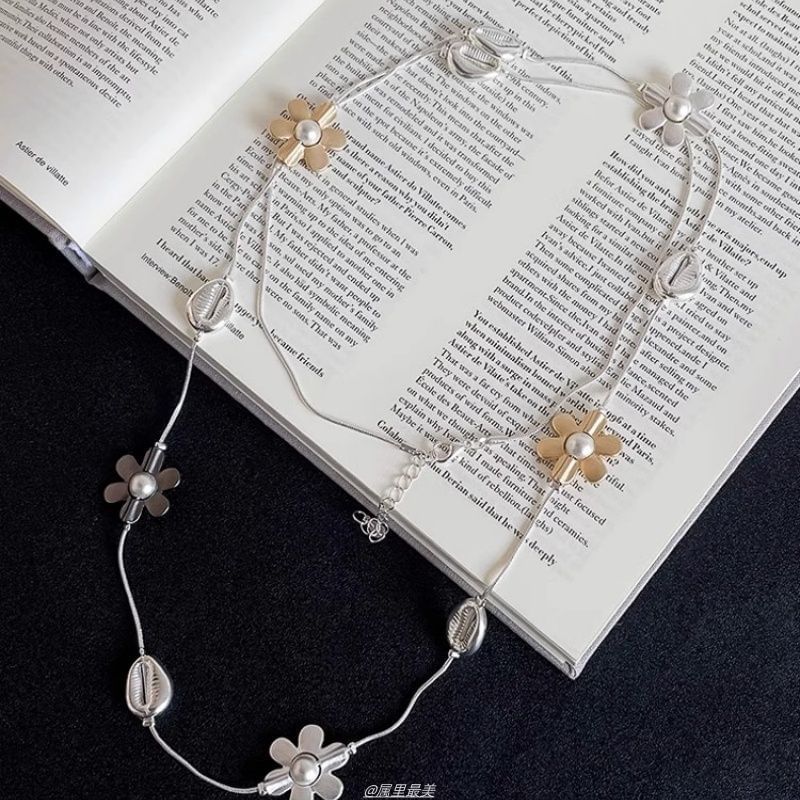 Faux Necklace Flower Pearl Long