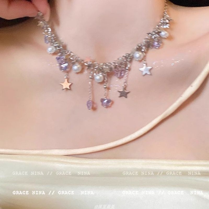 Faux Fringed Star Pearl Necklace Butterfly