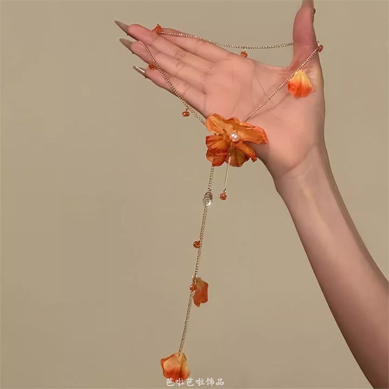 Lariat Fringed Necklace Flower