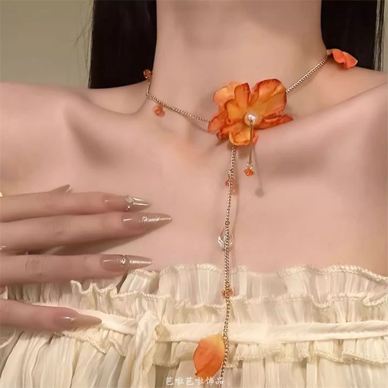 Lariat Fringed Necklace Flower