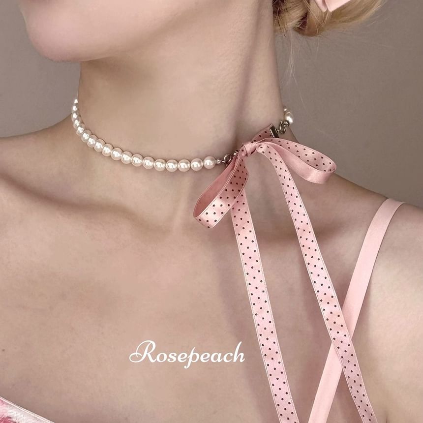 Dotted Necklace Ribbon Beaded