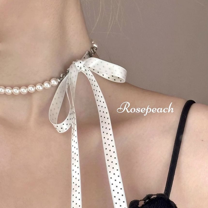 Dotted Necklace Ribbon Beaded