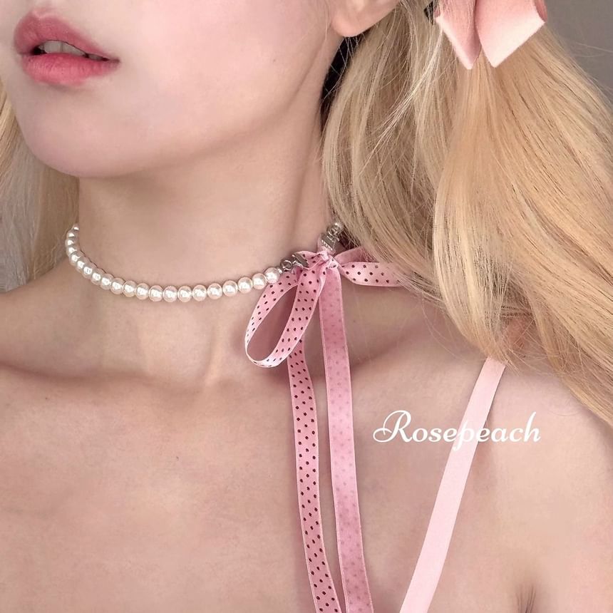 Dotted Necklace Ribbon Beaded