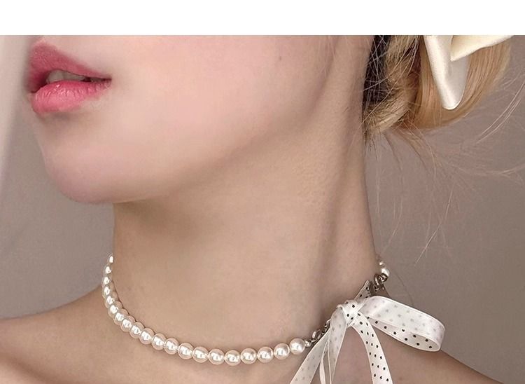 Dotted Necklace Ribbon Beaded