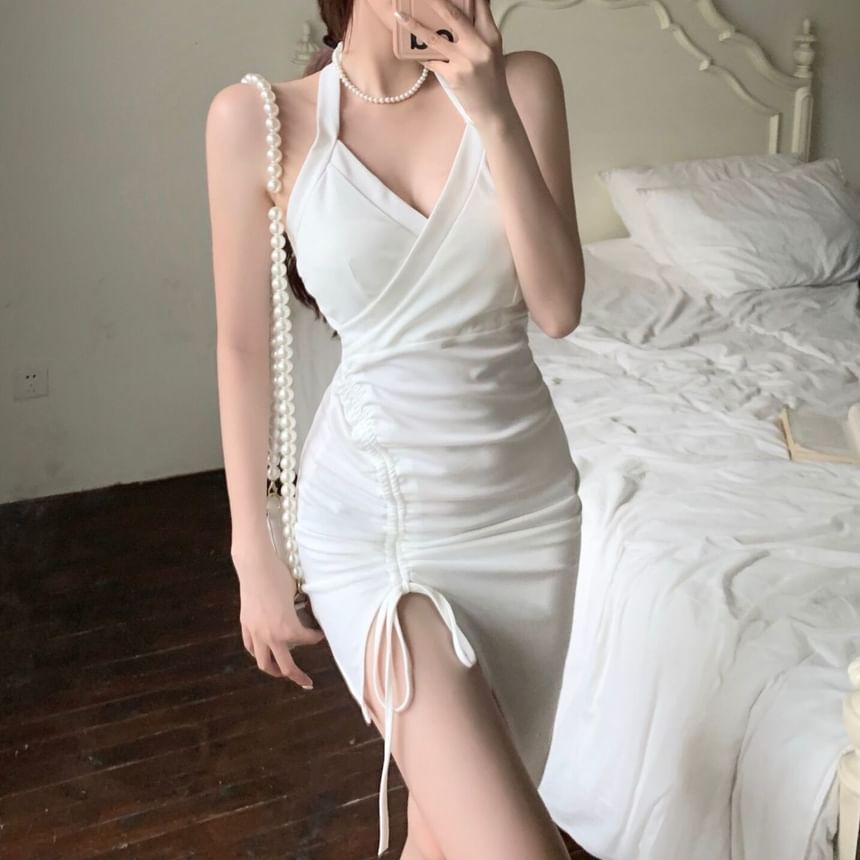 Dress Halter Mini Ruched Sleeveless