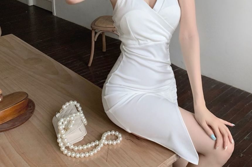 Dress Halter Mini Ruched Sleeveless