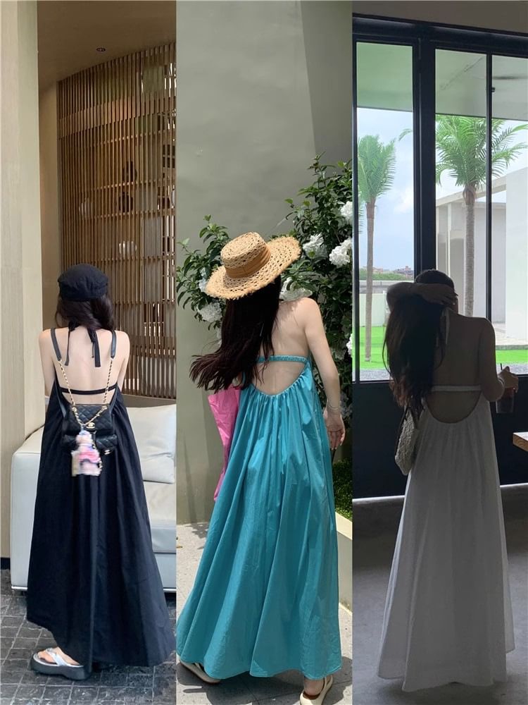 Halter Dress Print Neck Sleeveless Maxi