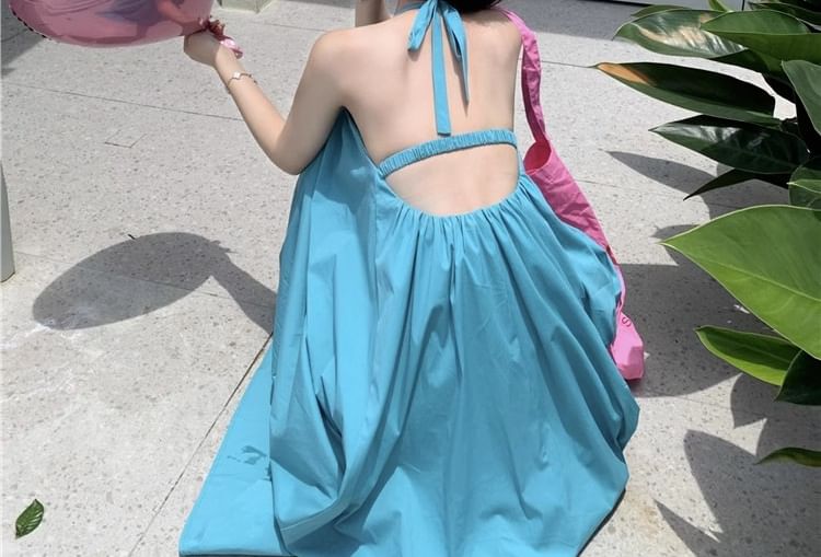 Halter Dress Print Neck Sleeveless Maxi