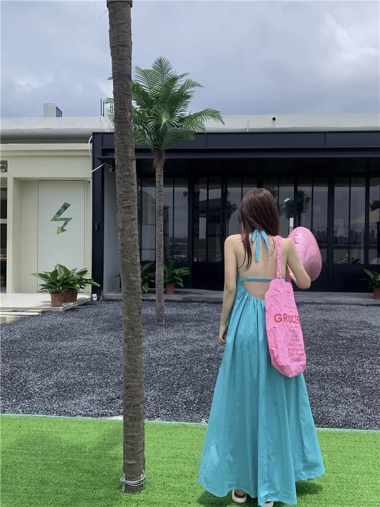 Halter Dress Print Neck Sleeveless Maxi