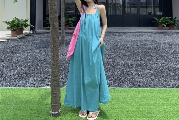 Halter Dress Print Neck Sleeveless Maxi