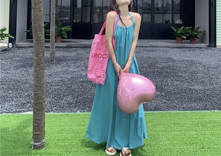 Halter Dress Print Neck Sleeveless Maxi