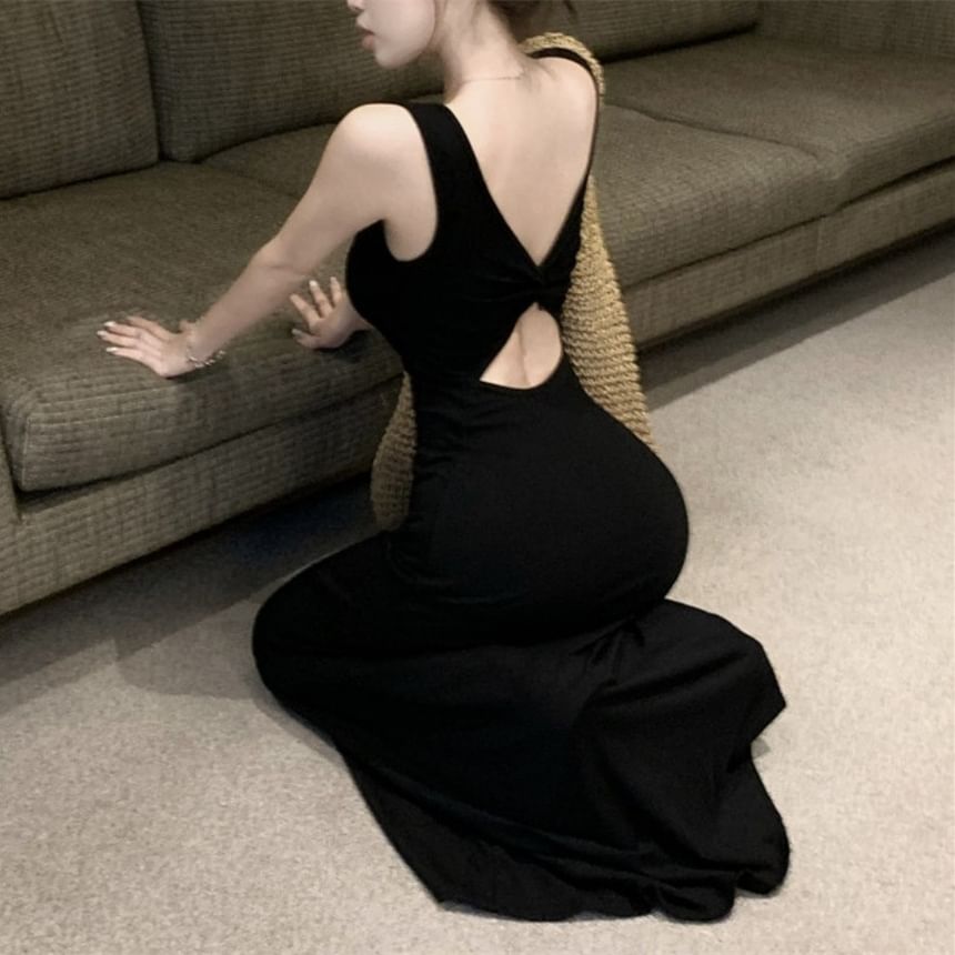 Sleeveless Dress Neckline Bowknot Backless Maxi