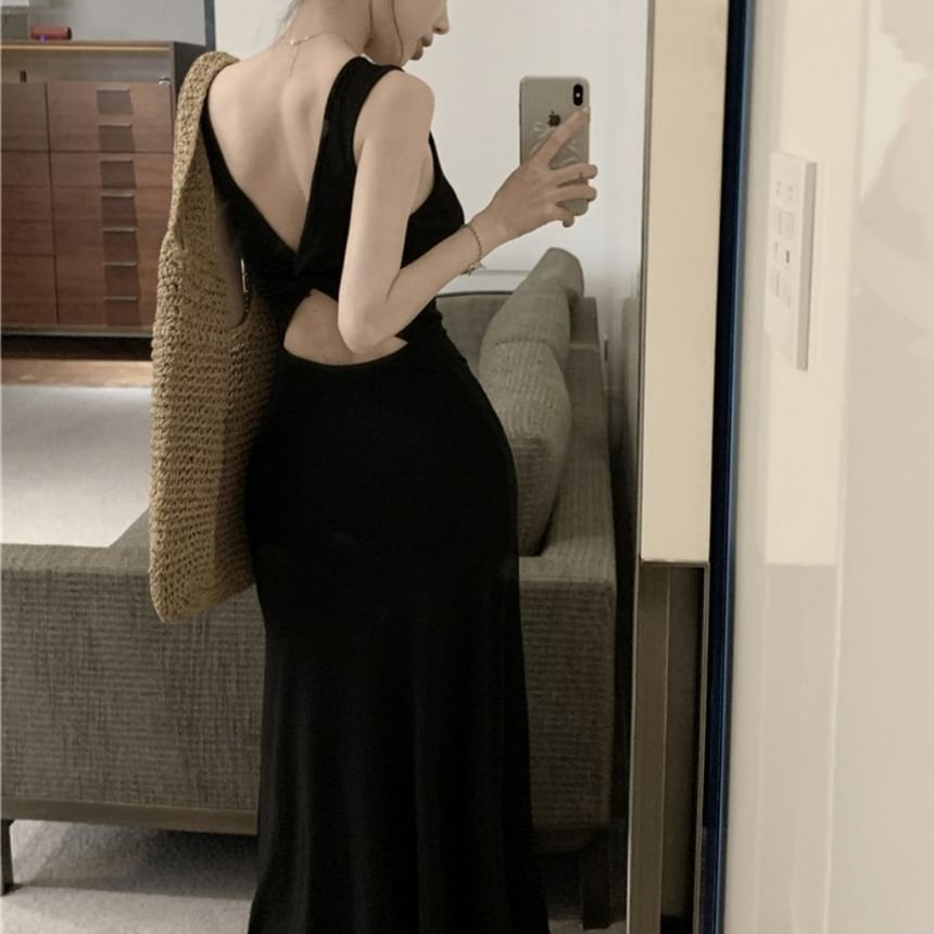 Sleeveless Dress Neckline Bowknot Backless Maxi