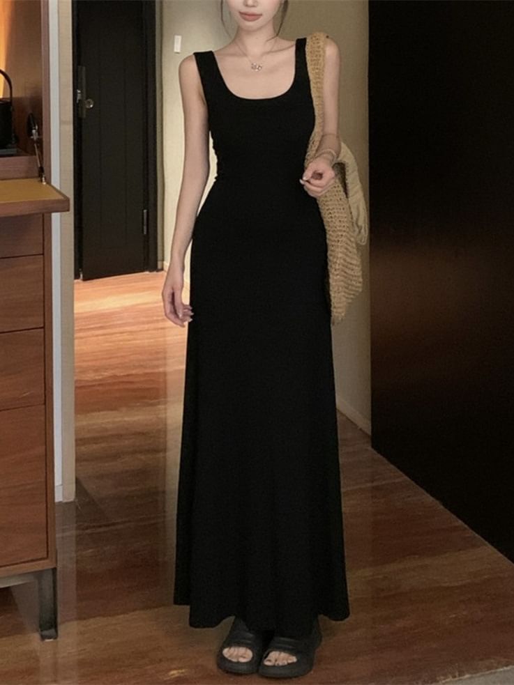 Sleeveless Dress Neckline Bowknot Backless Maxi