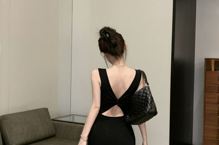Sleeveless Dress Neckline Bowknot Backless Maxi