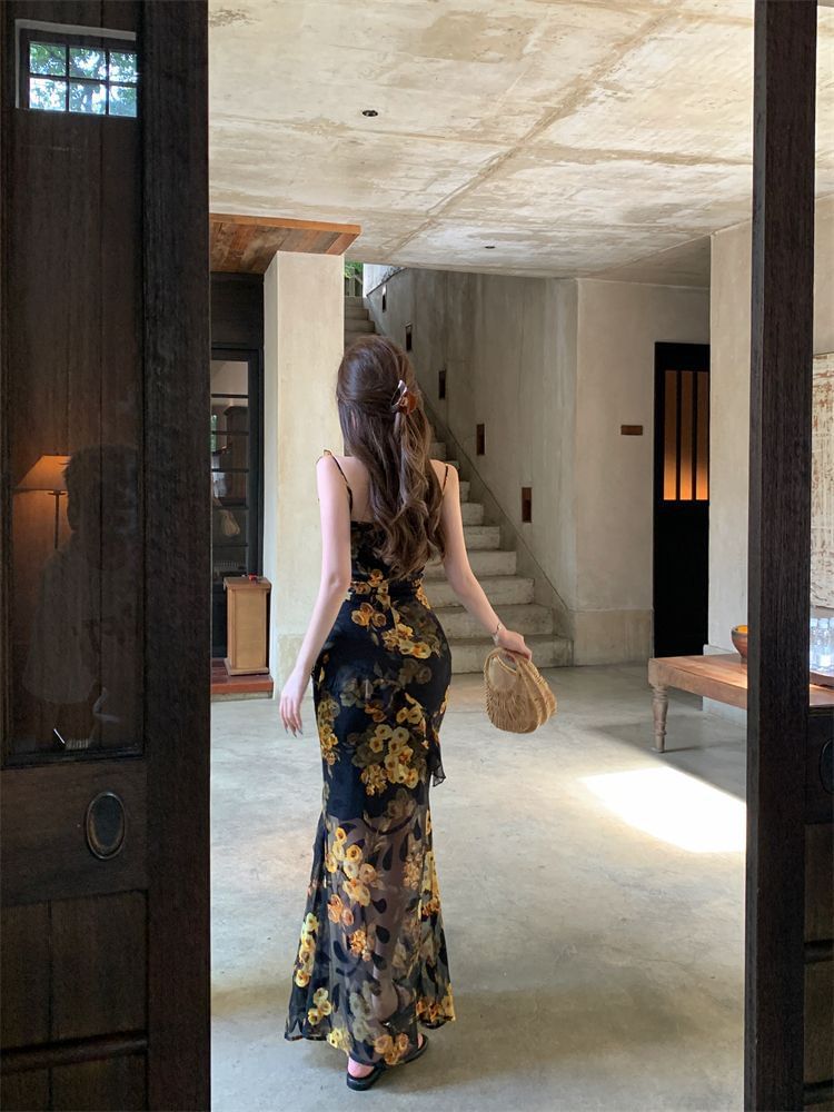 Sweetheart Floral Neck Dress Maxi Sleeveless Print