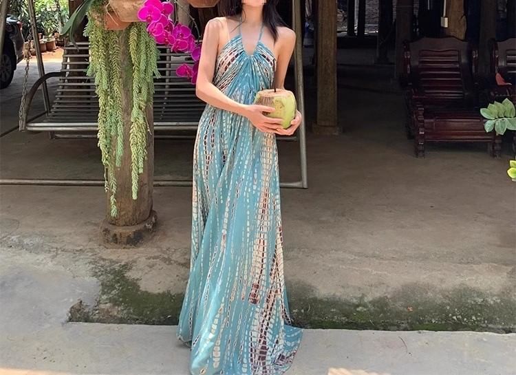 Printed Halter Neck Maxi Dress Sleeveless