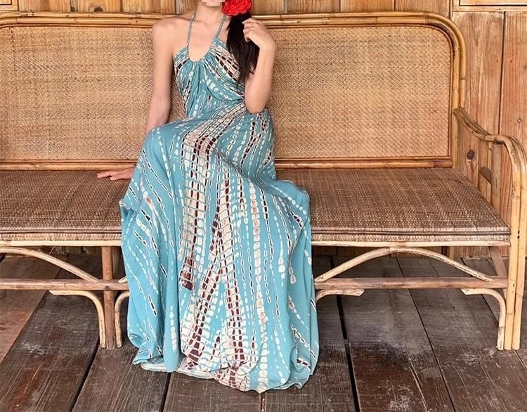 Printed Halter Neck Maxi Dress Sleeveless