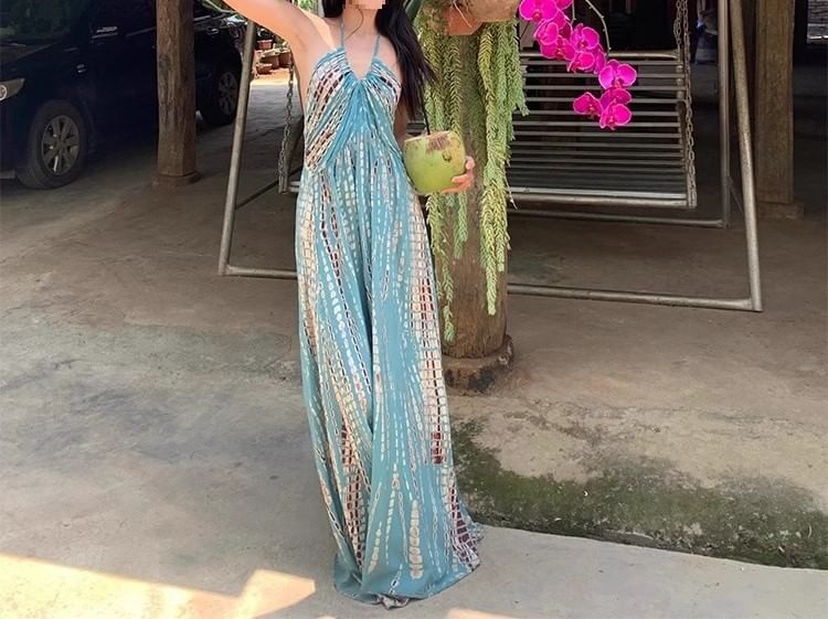 Printed Halter Neck Maxi Dress Sleeveless