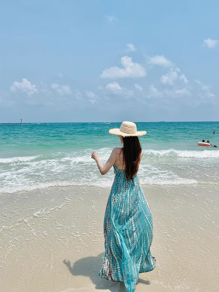 Printed Halter Neck Maxi Dress Sleeveless