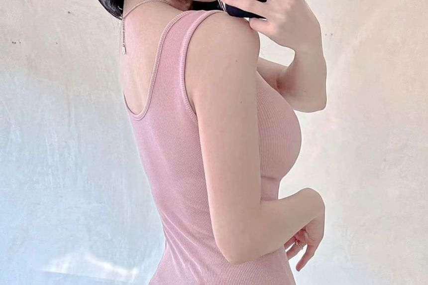 Scoop Sleeveless Mini Dress Bodycon Neck Plain