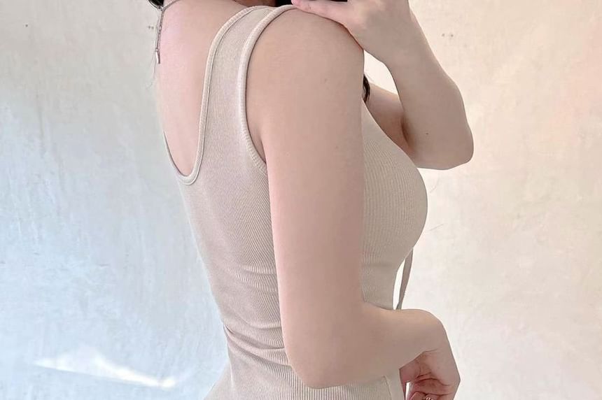 Scoop Sleeveless Mini Dress Bodycon Neck Plain