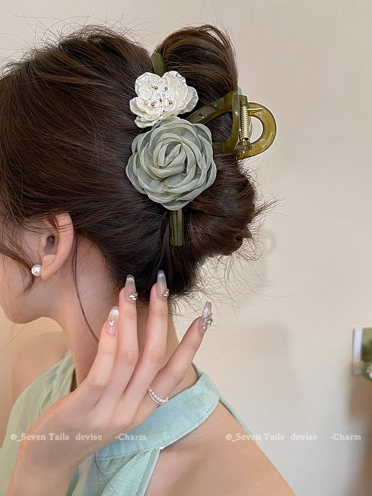 Floral Fabric Hair Claw Clip Acrylic