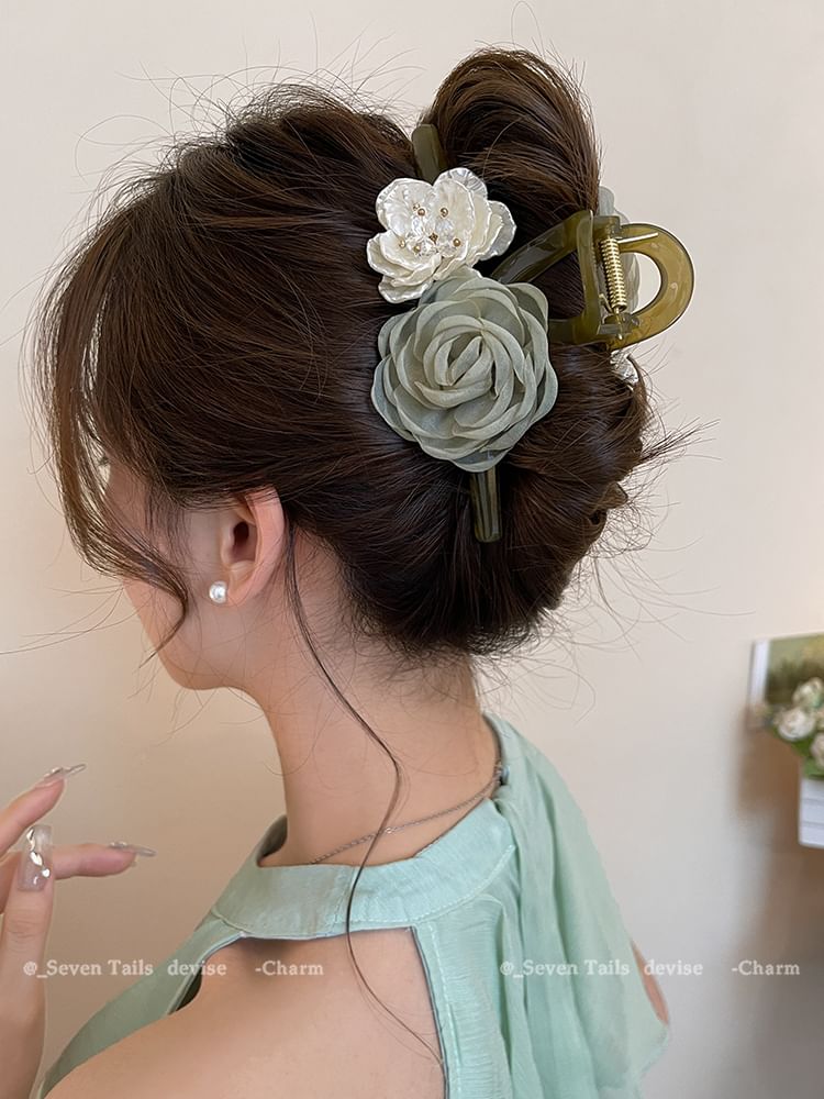 Floral Fabric Hair Claw Clip Acrylic