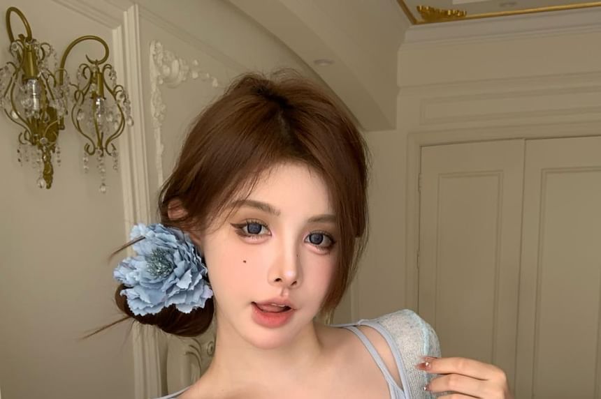 Neck Short-Sleeve Set: Camisole + Top Square