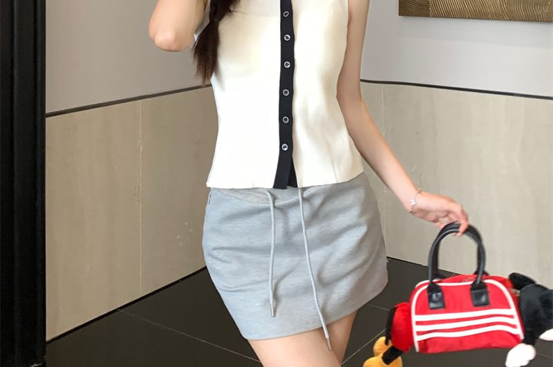 Collar Sailor Button-Up Knit Top Sleeveless