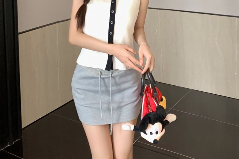 Collar Sailor Button-Up Knit Top Sleeveless