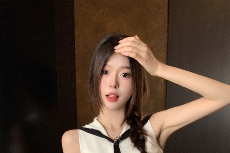 Collar Sailor Button-Up Knit Top Sleeveless