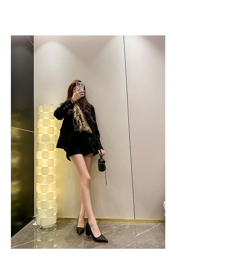 Block Toe Pointed Pumps Heel Glitter