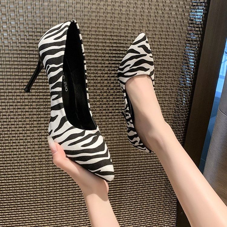 Print Pumps Stiletto Pointed Toe Zebra