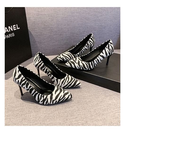 Print Pumps Stiletto Pointed Toe Zebra