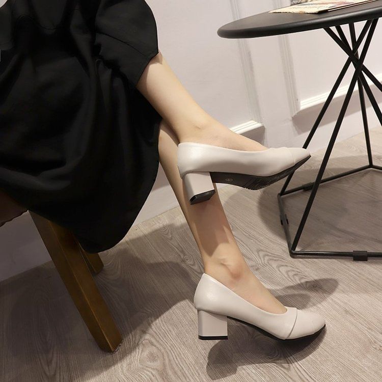 Pointed Pumps Block Toe Heel