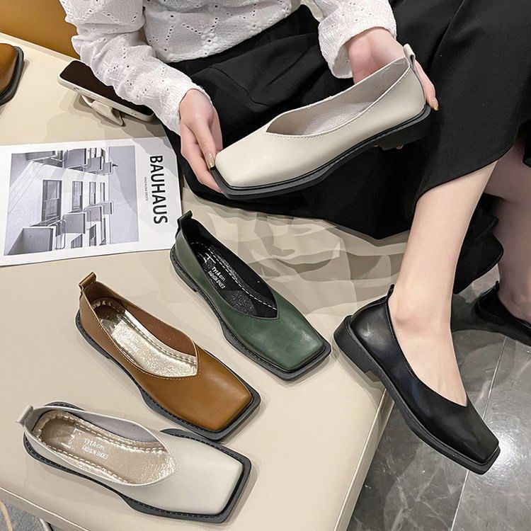 Flats Toe Square Faux Leather