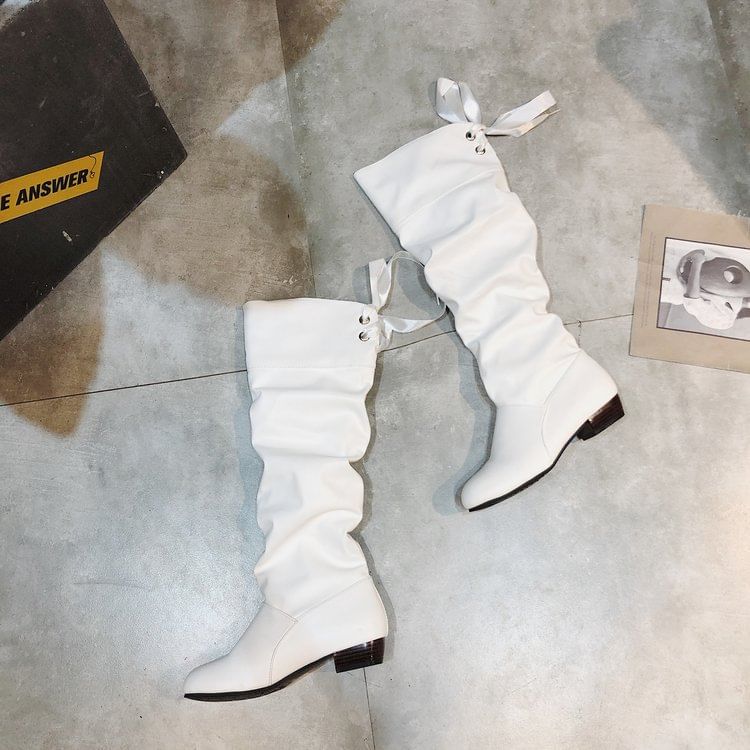 Knee Ruched Bow High Boots