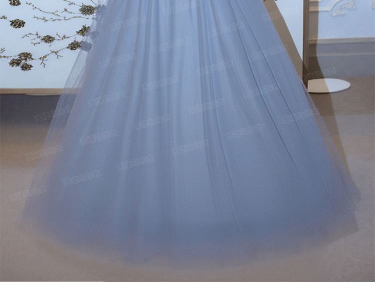 Short-Sleeve Square Neck Plain Rhinestone A-Line Evening Gown