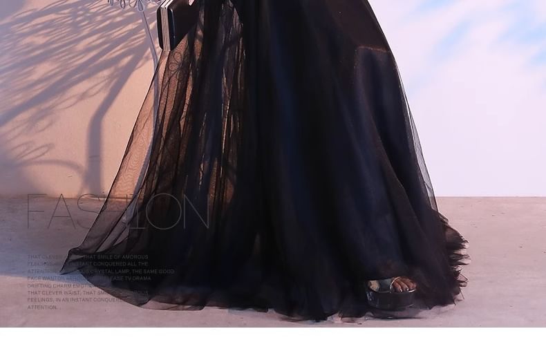 Short-Sleeve Lace Panel A-Line Evening Gown (Various Designs)