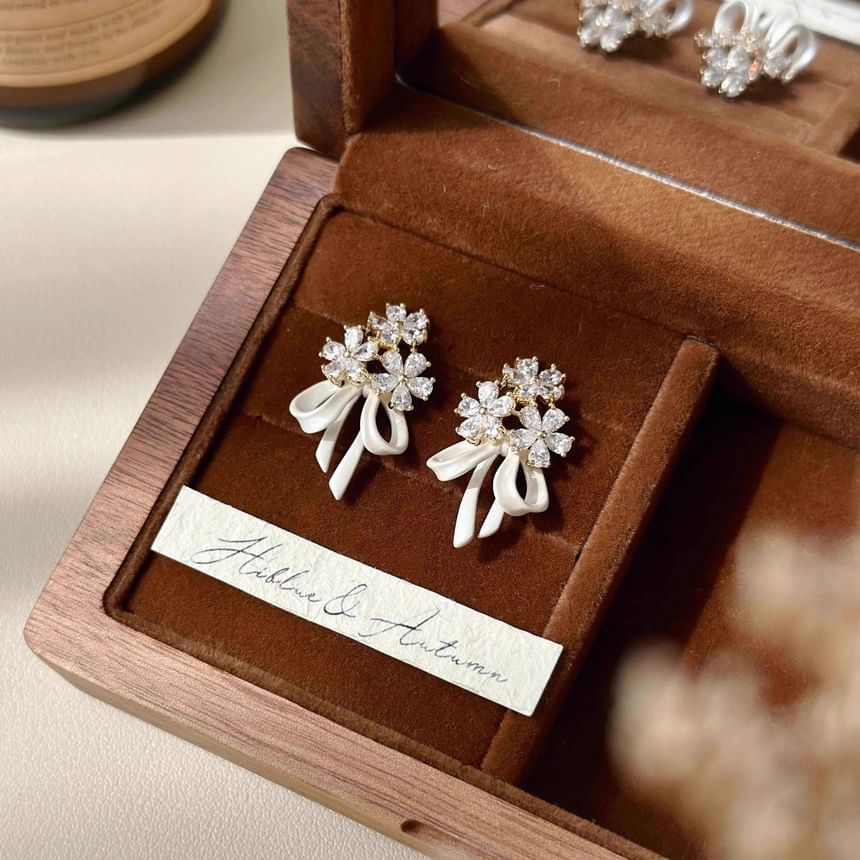 Earring Drop Rhinestone Bow Flower