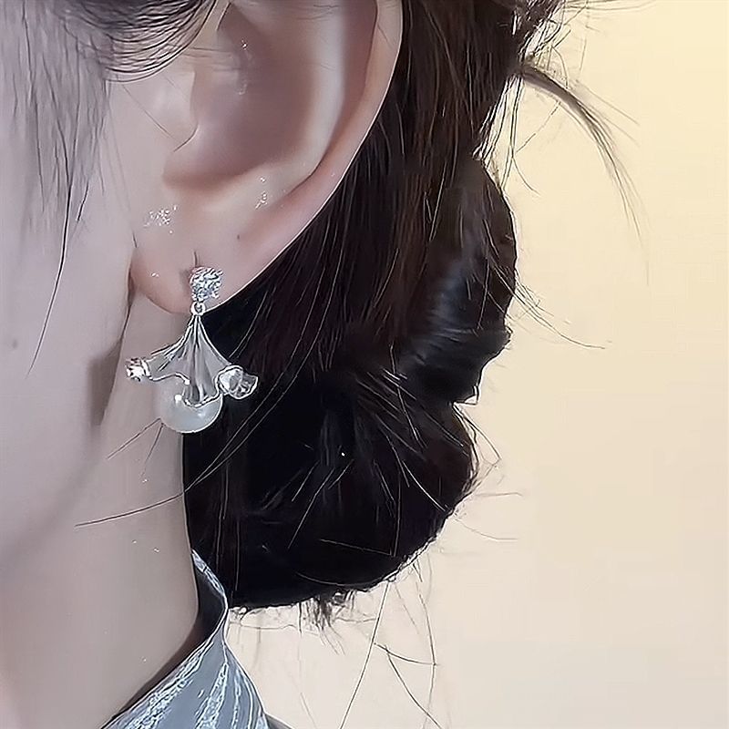 Ginkgo Earring Faux Drop Pearl Rhinestone
