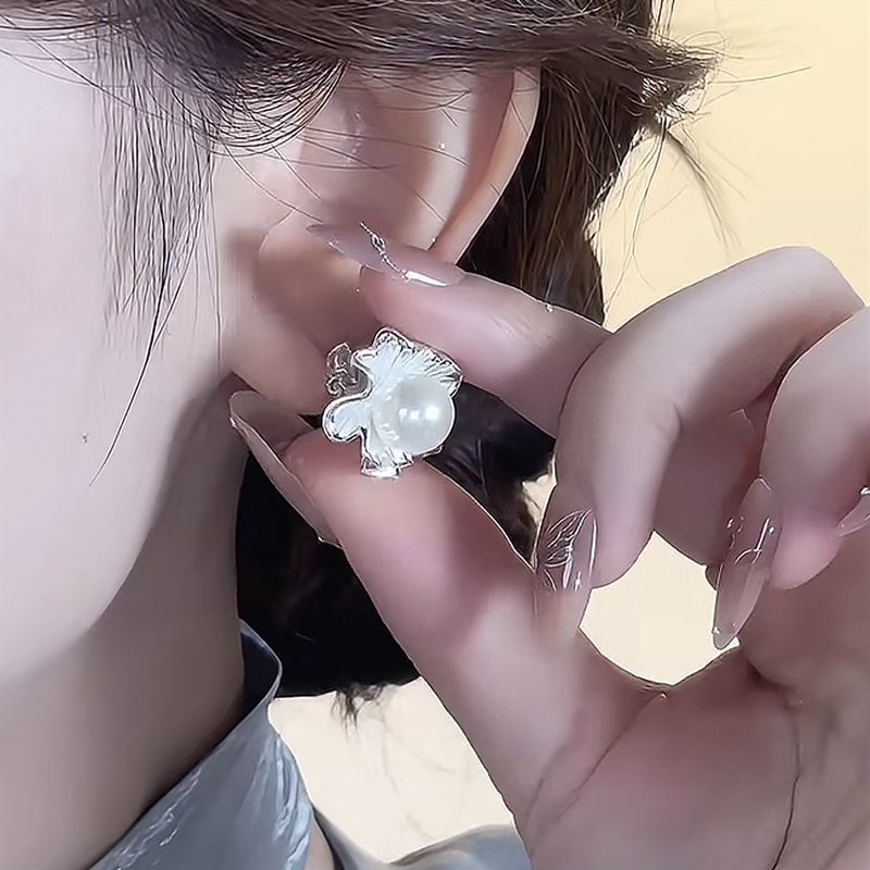 Ginkgo Earring Faux Drop Pearl Rhinestone