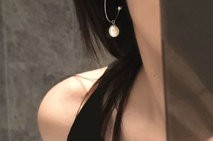 Pearl Drop Hoop Earring Open Faux