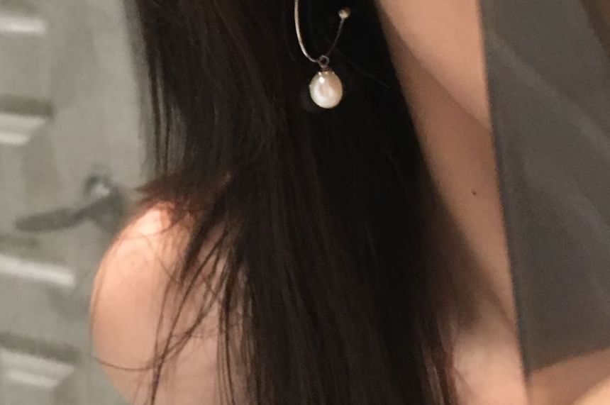 Pearl Drop Hoop Earring Open Faux