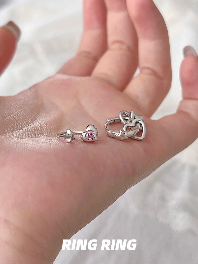 Asymmetrical Heart Earring Rhinestone Star