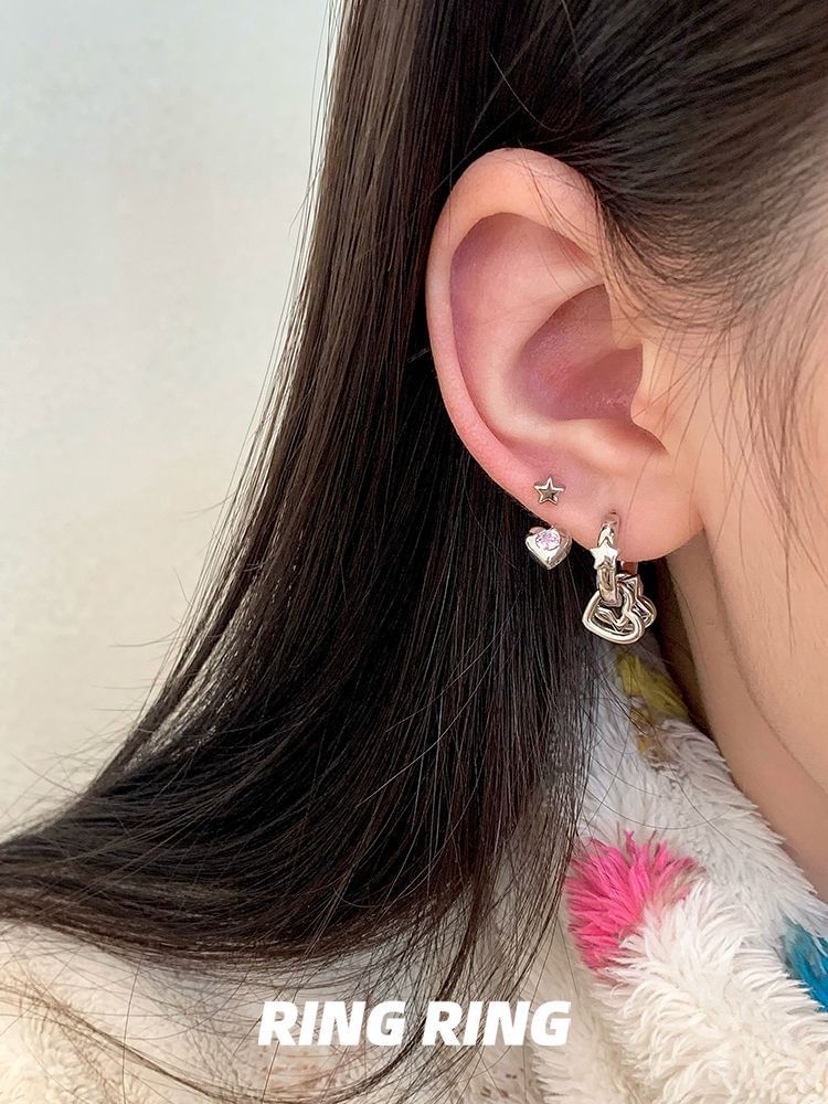 Asymmetrical Heart Earring Rhinestone Star