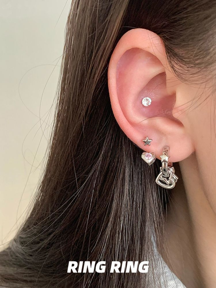 Asymmetrical Heart Earring Rhinestone Star